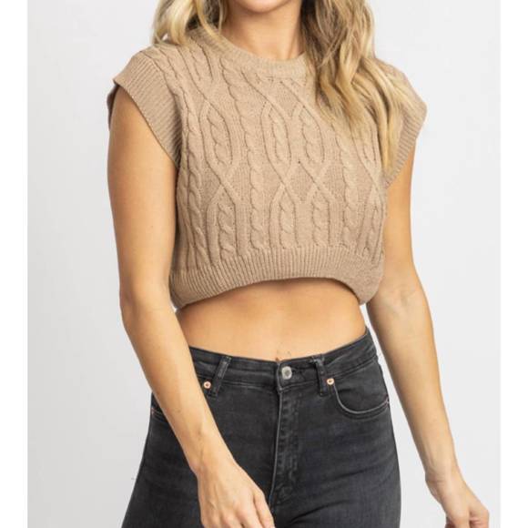 NEW MIMOSA cableknit nora crop tank in taupe - Picture 2 of 7